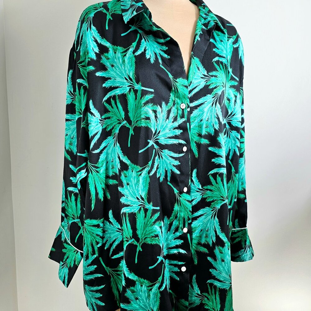 Fe Noel x Target Feathered Palm Print Button Down Shirt Size 2X Green Black Drop